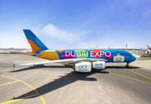 Emirates takes Expo 2020 Dubai’s message to the skies with its first-ever full aircraft livery. Photo: Emirates Airlines - Expo 2020 Special Livery