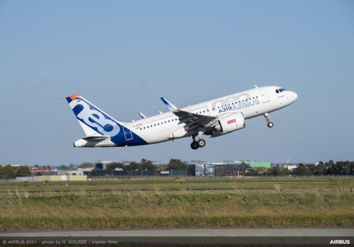 A319 sustainable aviation fuel test flight. Photo: Airbus