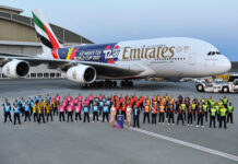 The Emirates ICC Men’s T20 World Cup A380 livery debut ICC Mens' T20 World Cup 2021 Special Livery Airbus A380. Photo: Emirates Airlines