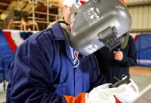 Keel of Harrisburg (LPD 30) Authenticated at Ingalls Shipbuilding