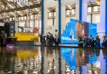Prime Minister Pedro Sánchez presides the cutting of the first steel plate of F-110 class frigate for Spanish Navy
