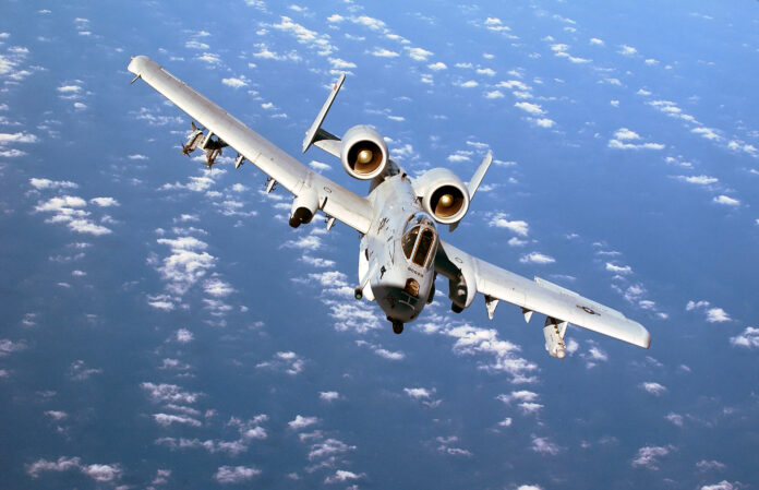 A-10 Thunderbolt II from the 104th Fighter Wing, Barnes Municipal Airport, Westfield Mass., Massachusetts Air National Guard, banks while flying accross the Mediterranean Sea enroute to a forward operating base. Photo: U.S. Air Force