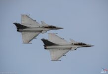 Cognac Airshow: Two Rafales Collide during the flying display Vautour Bravo - French Air Force Demostration Team. Photo: Armee de l'air