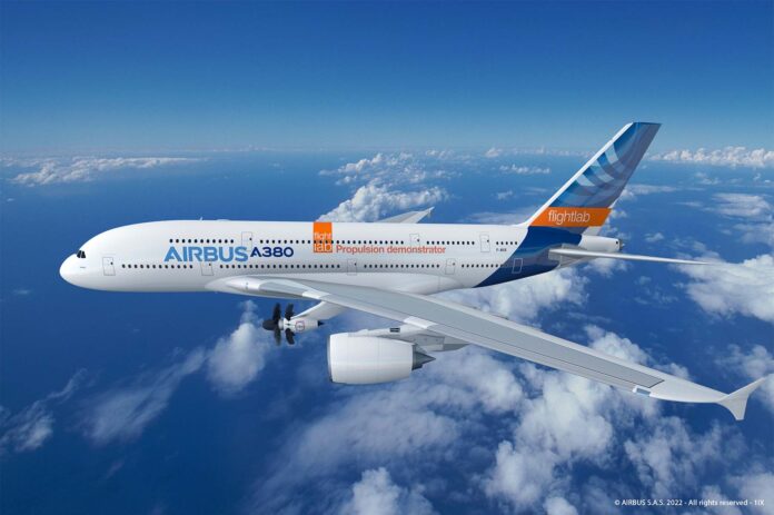 The Flight Test Demonstrator aims to mature and accelerate the development of advanced propulsion technologies, as part of CFM’s Revolutionary Innovation for Sustainable Engine (RISE) demonstration programme, on board an Airbus A380. Photo: Airbus