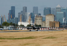 E195-E2 makes debut touchdown at London City Airport