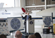 Northrop Grumman’s RQ-4 RangeHawks Embark on New Mission George Rumford, acting director and principal deputy, TRMC, delivers comments during SkyRange fleet expansion ceremony. Photo: Northrop Grumman