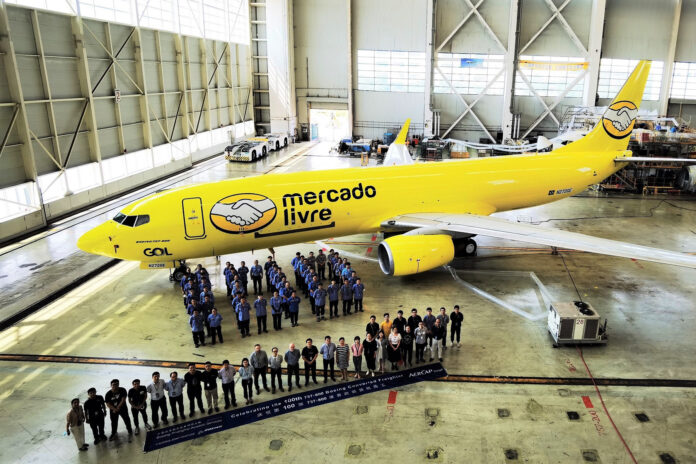 Delivery of the 100th contracted 737-800 Boeing Converted Freighter (BCF). Photo: Boeing