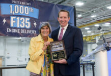 Pratt & Whitney Delivers 1,000th F135 Production Engine Representative Rosa DeLauro (CT-Third District), House Appropriations Chair, celebrates the 1,000th produced F135 engine with Pratt & Whitney President Shane Eddy at the manufacturer’s facility in Middletown, Conn. Photo: Pratt & Whitney