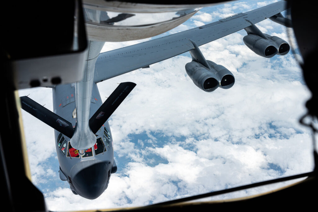 The B-52s conducted air to air refuelling with a French KC-135. Photo: Damien MUNOZ / Armée de l'Air et de l'Espace