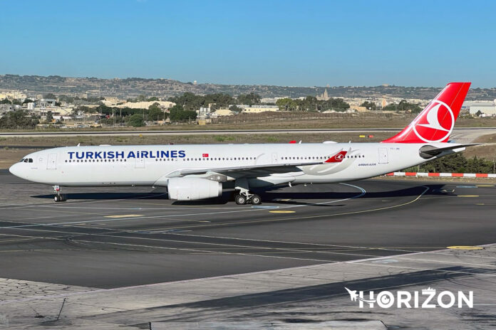 Turkish Airlines Airbus A330-343 TC-JNI, seen taxing at Malta International Airport