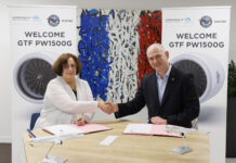 Pratt & Whitney Welcomes Air France Industries KLM Engineering & Maintenance to the GTF MRO Network Marc Meredith, executive director of GTF Engine Aftermarket at Pratt & Whitney (right) shakes hands with Anne Brachet, executive vice president of Air France-KLM Engineering and Maintenance (left), welcoming Air France Industries KLM Engineering & Maintenance to the GTF MRO network. Photo: Pratt & Whitney