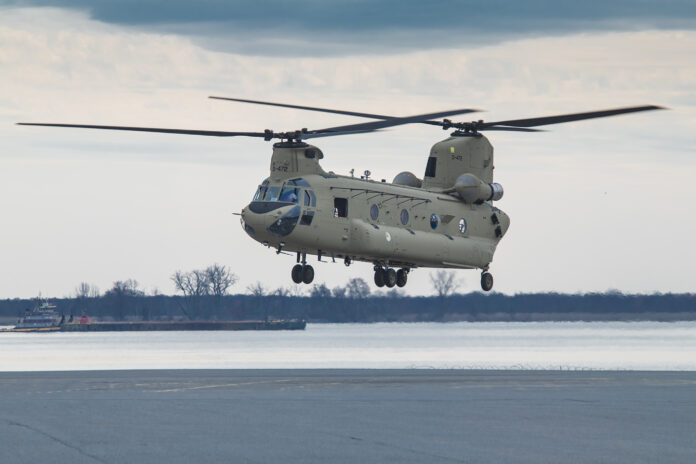A Royal Netherlands Air Force (RNLAF) CH-47F Chinook takes flight. With Boeing’s 20th CH-47F delivery to the RNLAF the country’s fleet updates are now complete. Photo: Fred Trolio