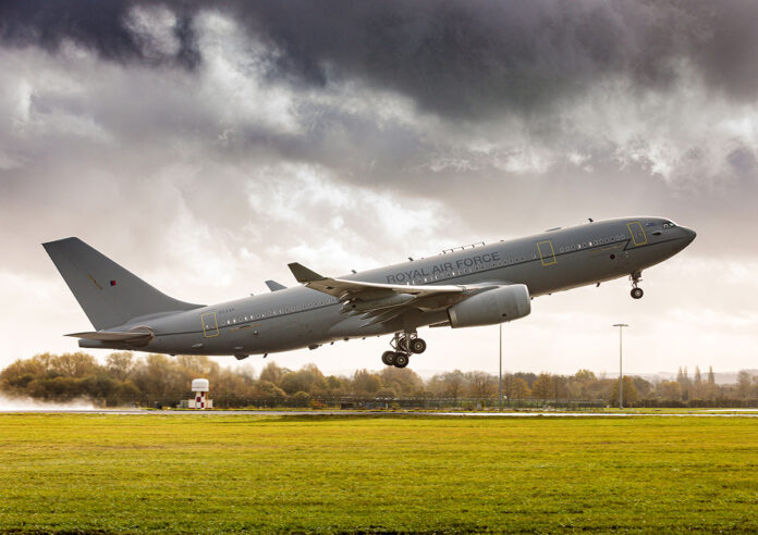 Airbus A330MRTT completes first 100% SAF test flight on both engines. Photo: MoD Crown Copyright