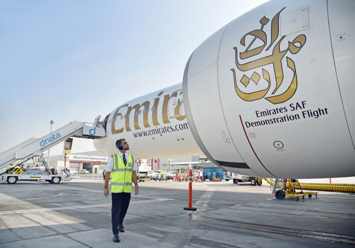 Emirates Sustainable Aviation Fuel Demostration Flight. Photo: Emirates Airlines