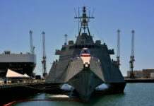 USS Santa Barbara (LCS 32) Commissions in Namesake State The Independence-variant variant littoral combat ship USS Santa Barbara (LCS 32) is in port at Naval Base Ventura County (NBVC) for its commissioning ceremony, March 31, 2023. NBVC is a strategically located naval installation composed of three operating facilities: Point Mugu, Port Hueneme and San Nicolas Island. NBVC is the home of the Pacific Seabees, West Coast E-2D Hawkeyes, three warfare centers and 80 tenant commands. Photo: U.S. Navy Ensign Drew Verbis