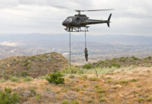 Airbus Helicopters introduces the first American-made military versions of the H125 Eurocopter AS350 Ecureuil A-Star Helicopter flying over the hills of Malibu, CA during a Fast Rope type military operation. Photo: Airbus