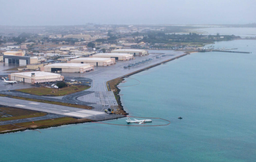 US Navy P-8 Poseidon overshot runway and ended in Kaneohe Bay.