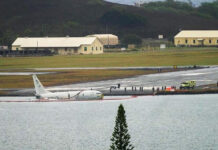US Navy P-8 Poseidon overshot runway and ended in Bay US Navy P-8 Poseidon overshot runway and ended in Kaneohe Bay.
