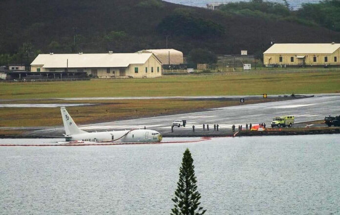 US Navy P-8 Poseidon overshot runway and ended in Kaneohe Bay.