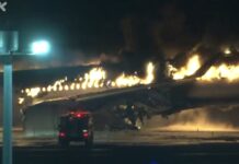 A Japan Airlines A350 on fire after possible crash with Coast Guard aircraft Japan Airlines plane Airbus A350 fully engulfed in flames after collision at Tokyo airport. Photo: X (Twitter)
