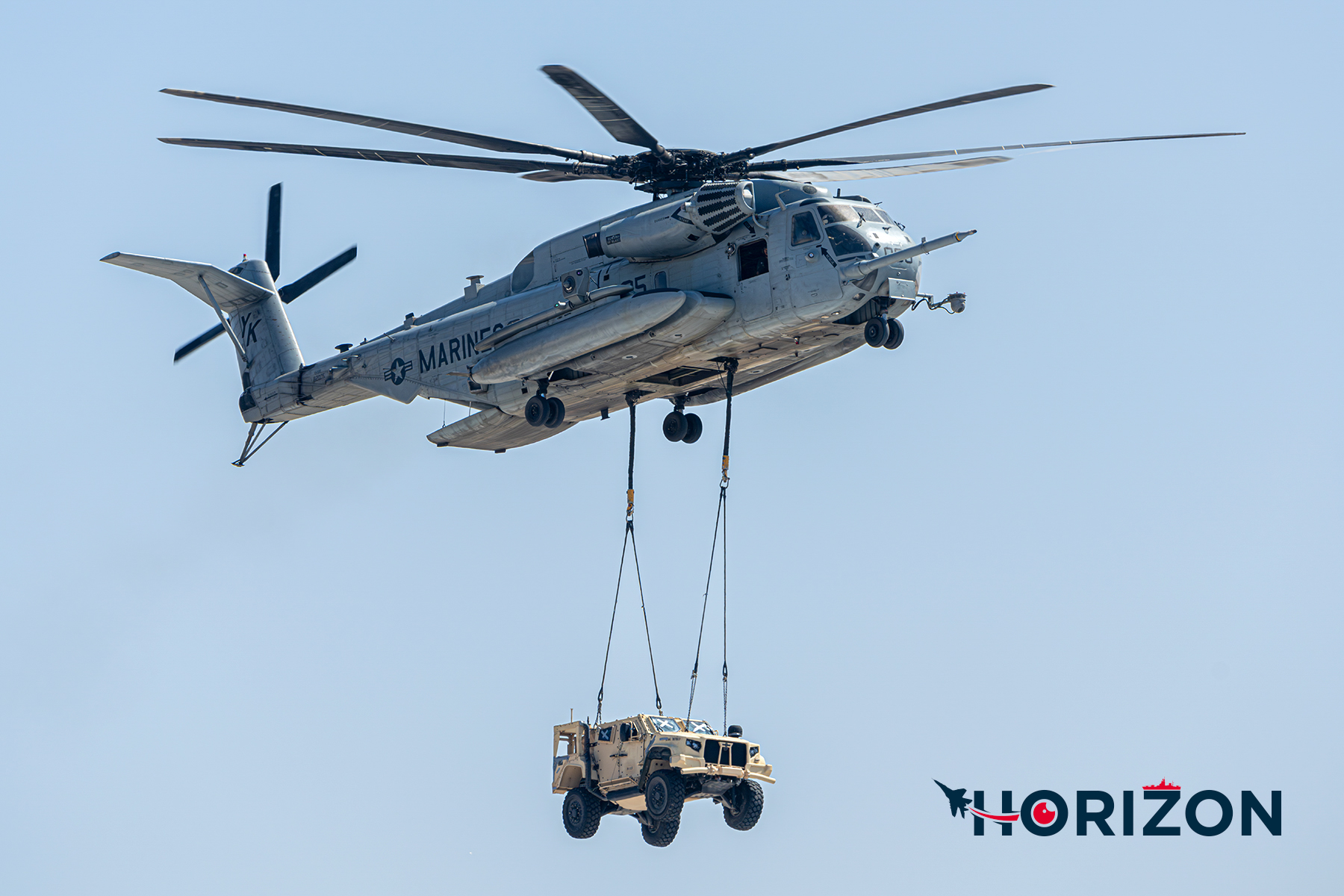 US Marine Corps CH-53E Super Stallion from Marine Heavy Helicopter Squadron 466 "Wolfpacks" (HMH-466) carrying a Joint Light Tactical Vehicle - 162005