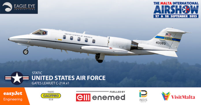 A USAF C-21A Learjet joins the static line up