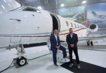 Bombardier Delivers First Challenger 3500 Aircraft to AB Jets, Launching a Bold New Chapter for the Private Charter Company AB Jets co-owners Andrew Bettis (left) and David Turner (right), celebrate the delivery of the company’s first Challenger 3500 business jet. Photo: Bombardier Inc.