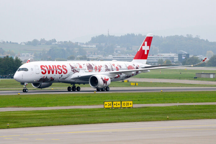 First arrival of the A350-900 HB-IFA at Zurich Airport. Photo: Swiss