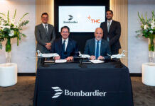 The Helicopter Company Signs LOI with Bombardier at Farnborough International Airshow 2026 for a Fleet of Up to 60 New State-of-the-Art Jets The announcement was made during a signing ceremony held on the sidelines of the airshow in the United Kingdom, in the presence of CEO of THC, Captain Arnaud Martinez, and Head of Aviation & Security at the Public Investment Fund (PIF), Muhammad Ovais Yousuf, and leadership from Bombardier, including CEO Éric Martel and company Chairman Pierre Beaudoin.